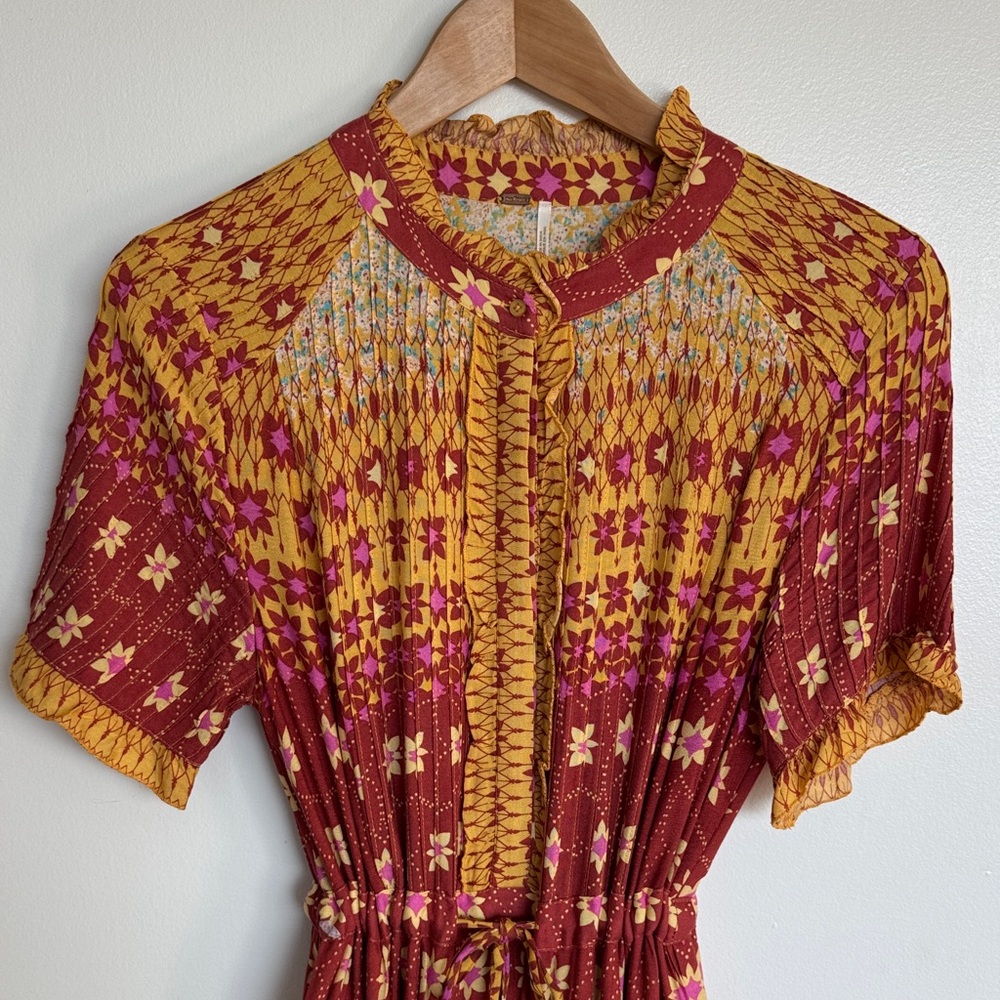 Floral Patterned Dress in Red and Yellow